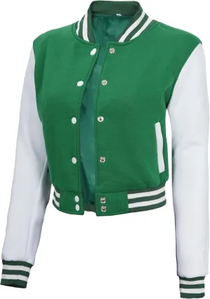 Decrum Cropped Letterman Jacket Women - Baseball Style Highschool Womens Varsity Jackets Bomber