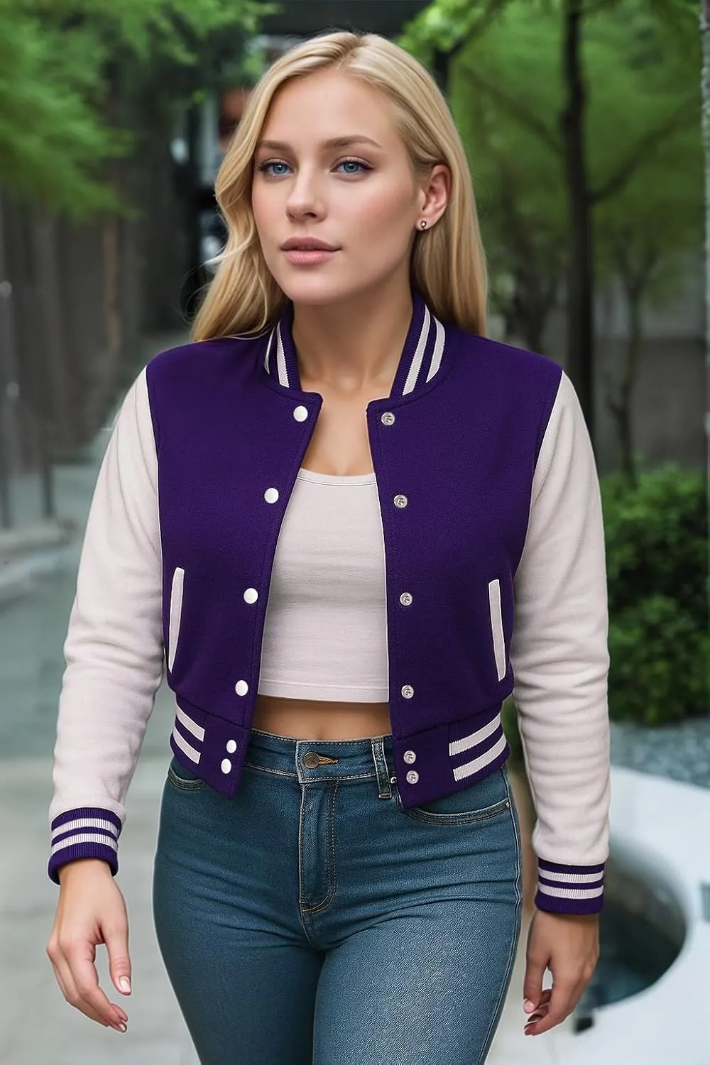 Decrum Cropped Letterman Jacket Women - Baseball Style Highschool Womens Varsity Jackets Bomber