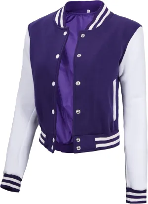 Decrum Cropped Letterman Jacket Women - Baseball Style Highschool Womens Varsity Jackets Bomber