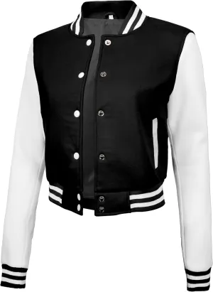 Decrum Cropped Letterman Jacket Women - Baseball Style Highschool Womens Varsity Jackets Bomber