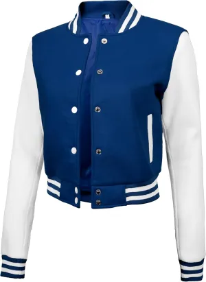 Decrum Cropped Letterman Jacket Women - Baseball Style Highschool Womens Varsity Jackets Bomber