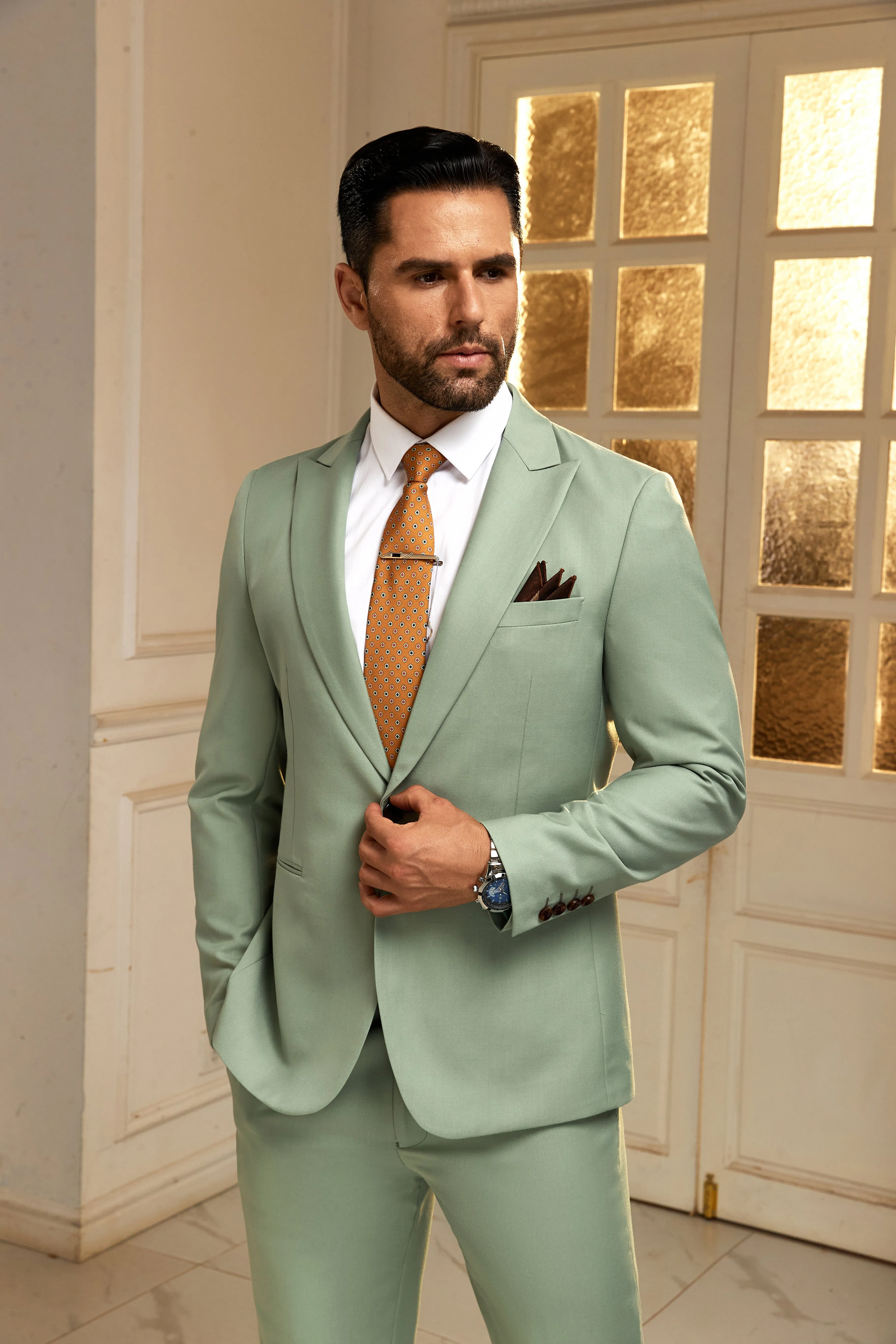 Designer Style Unique Design 2 Pieces Men's Suits Jacket Pants 2589