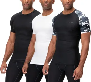DEVOPS 3 Pack Men's Cool Dry Short Sleeve Compression Shirts, Sports Baselayer T-Shirts Tops, Athletic Workout Shirt