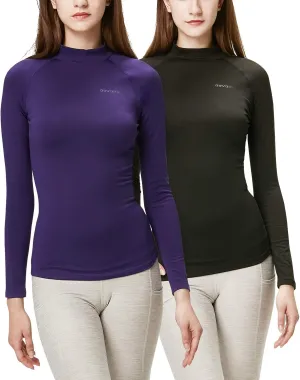 DEVOPS Women's 2 Pack Thermal Turtle Long Sleeve Shirts Compression Baselayer Tops