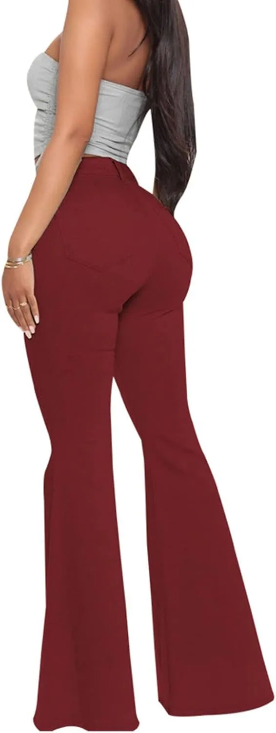 DGHM-JLMY Women's Slim Stretch Denim Flared Pants Fashion Skinny Bell Bottom Jeans High Waisted Straight Slim Fit Denim Pants