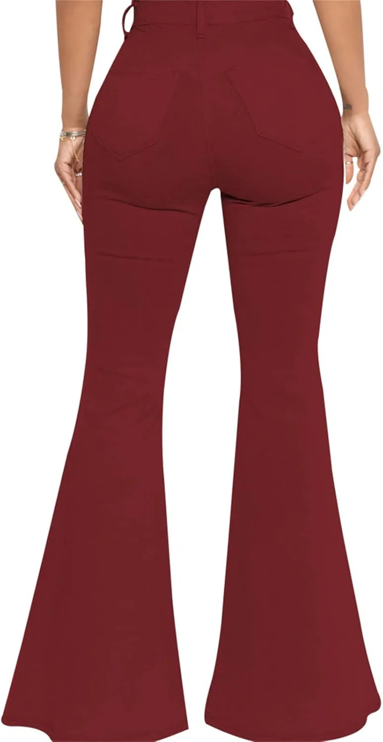DGHM-JLMY Women's Slim Stretch Denim Flared Pants Fashion Skinny Bell Bottom Jeans High Waisted Straight Slim Fit Denim Pants