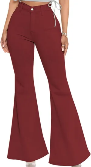 DGHM-JLMY Women's Slim Stretch Denim Flared Pants Fashion Skinny Bell Bottom Jeans High Waisted Straight Slim Fit Denim Pants