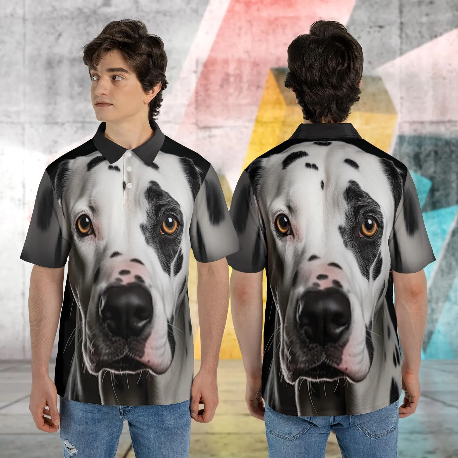 Dog Face Polo Shirts for Men - Dog Breed Mens Quick Dry Short Sleeve Polo Shirts Series 19