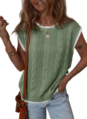 Dokotoo Tank Tops for Women Round Neck Cap Sleeve Color Block Cable Knit Womens Tank Tops Sweater Vest Women