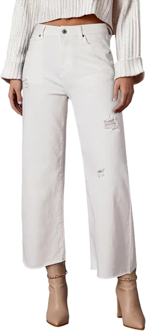 Dokotoo Womens High Waist Baggy Jeans Wide Leg Casual Petite 2025 8 Points Length Stretch Denim Pants