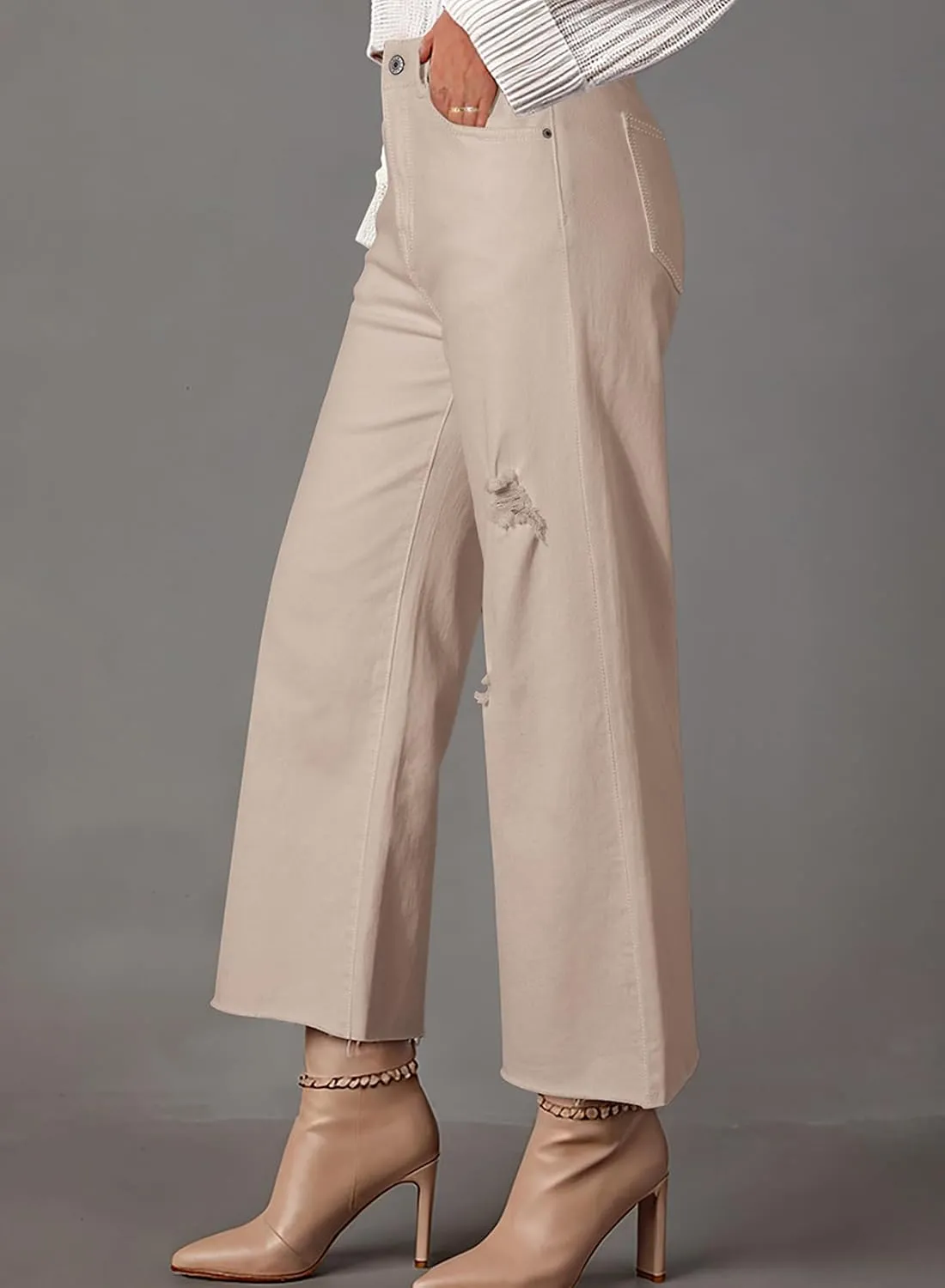 Dokotoo Womens High Waist Baggy Jeans Wide Leg Casual Petite 2025 8 Points Length Stretch Denim Pants