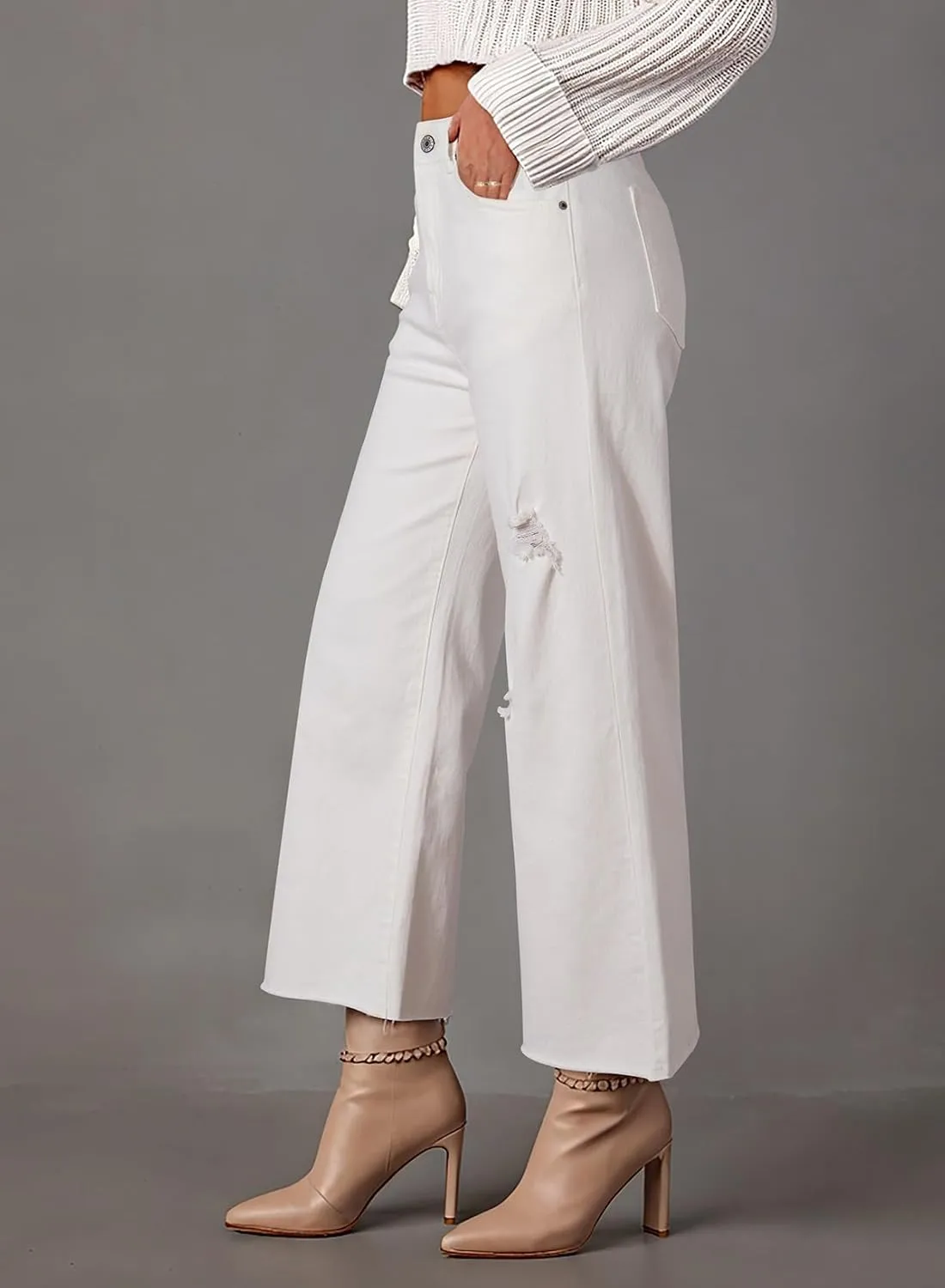 Dokotoo Womens High Waist Baggy Jeans Wide Leg Casual Petite 2025 8 Points Length Stretch Denim Pants