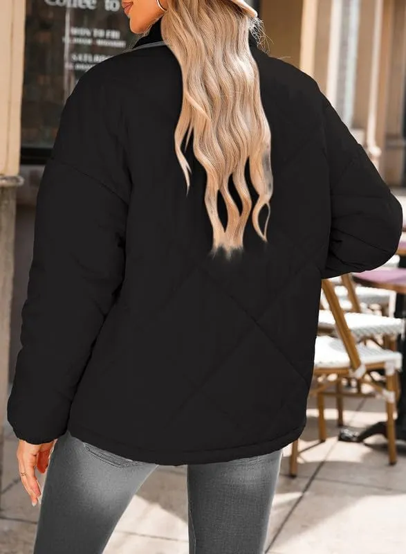 Dokotoo Women's Winter Casual Quilted Jackets Long Sleeve Button Down Puffer Jacket Padded Outerwear Coats