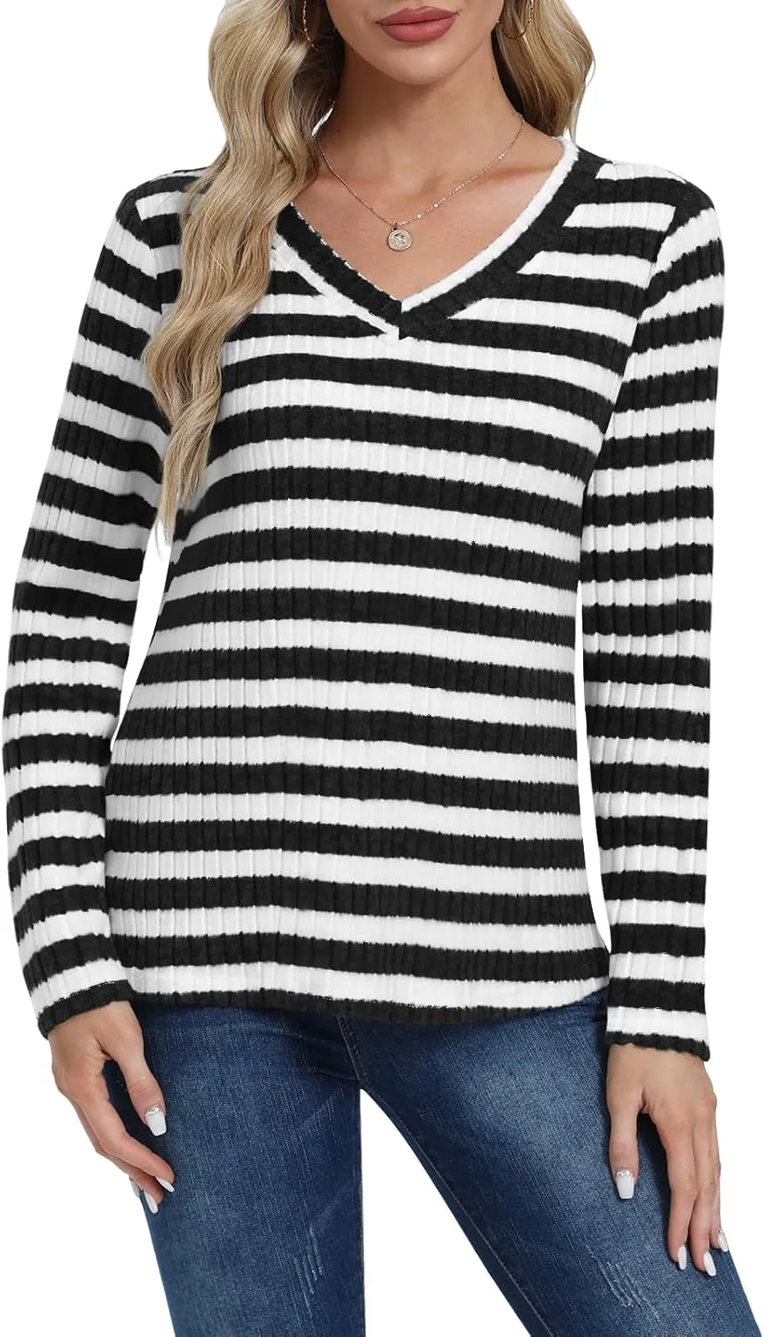 DouBCQ Womens Long Sleeve Shirts Casual V Neck Tunic Tops Fashion Loose Fall Sweaters