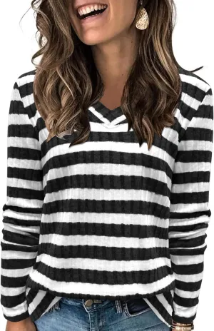 DouBCQ Womens Long Sleeve Shirts Casual V Neck Tunic Tops Fashion Loose Fall Sweaters
