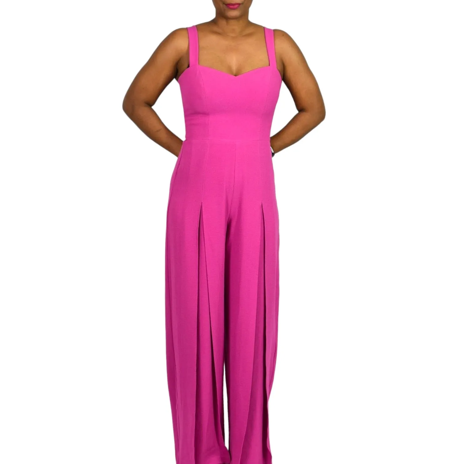 Dress the Population Rai Jumpsuit Pink Fuchsia Wide Leg Sweetheart Fitted Size Small