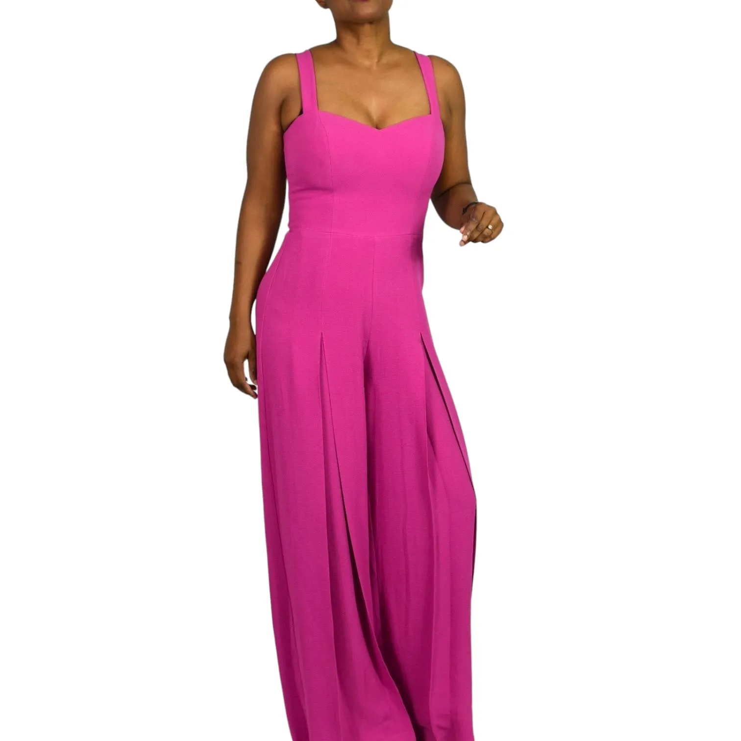Dress the Population Rai Jumpsuit Pink Fuchsia Wide Leg Sweetheart Fitted Size Small