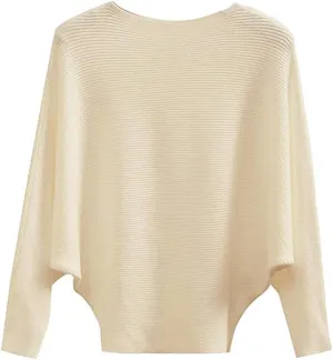 EDSTAR Women Dolman Batwing Sleeves Knitted Sweaters Winter Boat Neck Pullovers Tops
