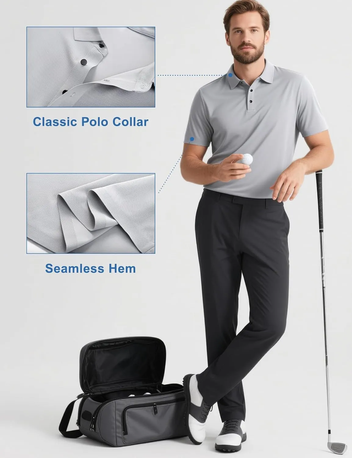 Eisctnd Men's Work Polo Shirts, Tactical Quick Dry Short Sleeve Collared Golf Shirts Moisture Wicking for Business Casual