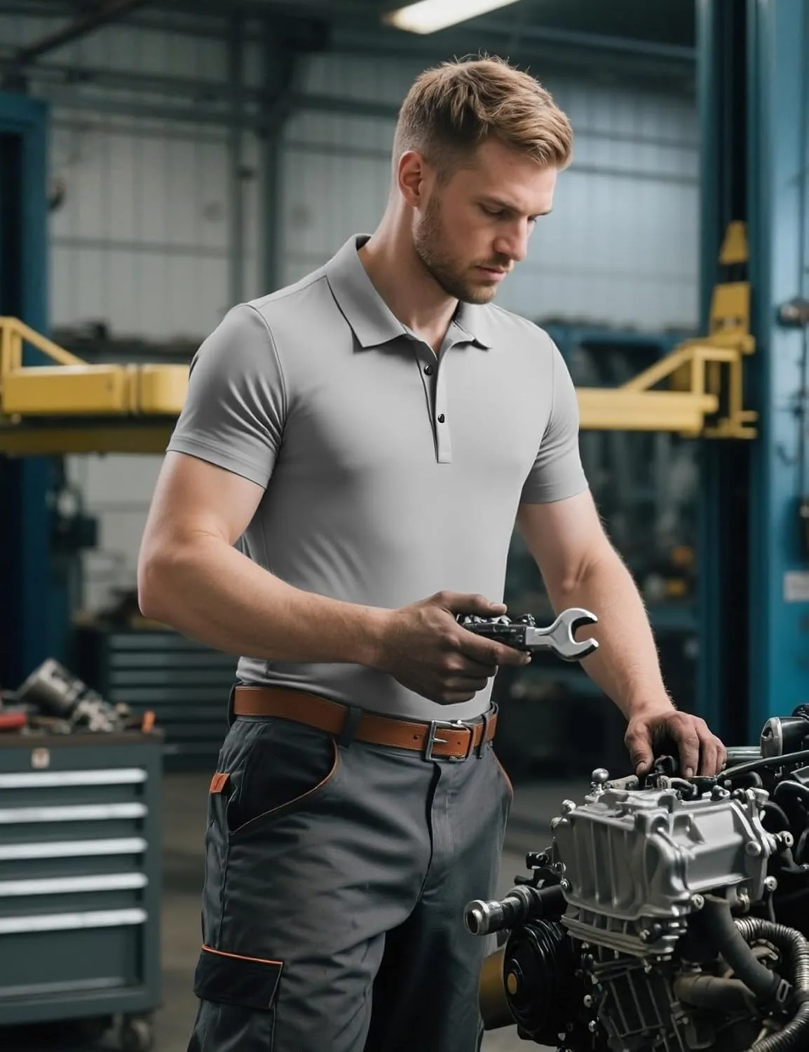 Eisctnd Men's Work Polo Shirts, Tactical Quick Dry Short Sleeve Collared Golf Shirts Moisture Wicking for Business Casual