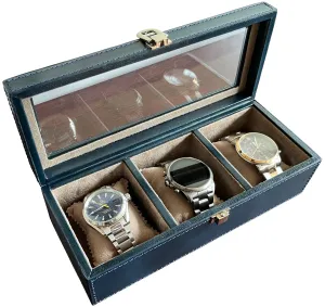 Elite Leather Watch Case - 3 Slots (Blue)