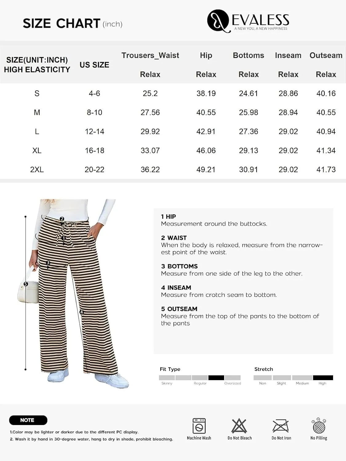 EVALESS Wide Leg Pants for Women Drawstring Elastic Waist Stripe Ribbed Sweatpants with Pockets