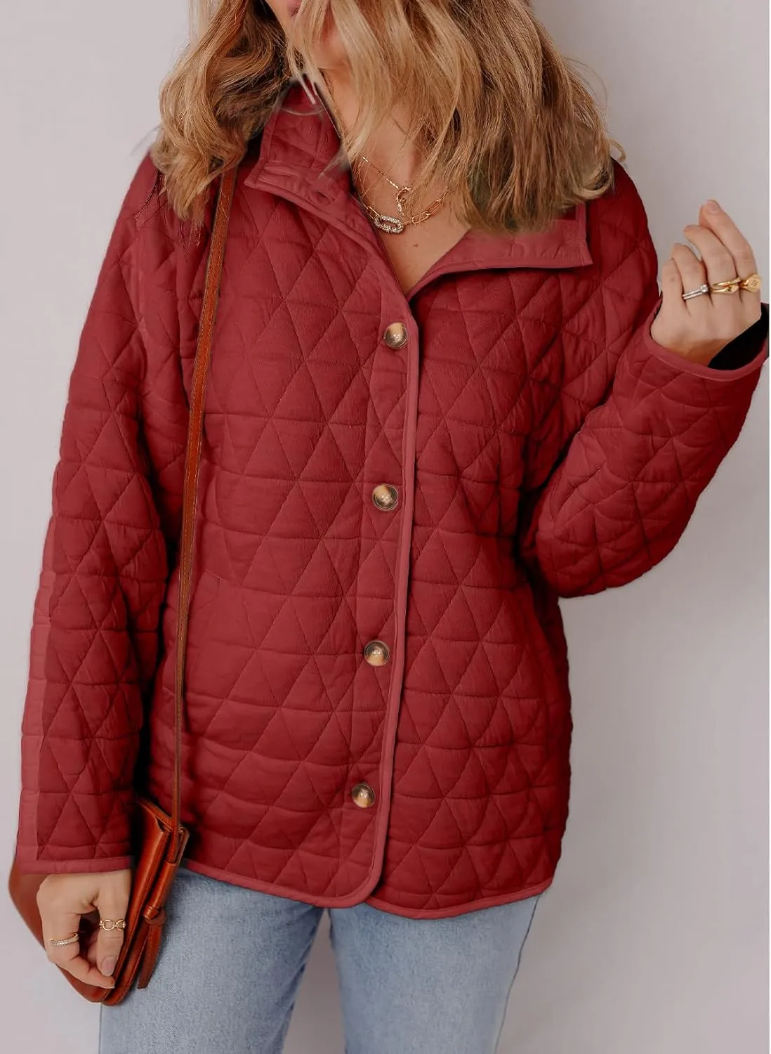 EVALESS Women's Lightweight Diamond Quilted Jacket Casual Winter Open Front Button Down Puffer Coat Outwear Cardigan