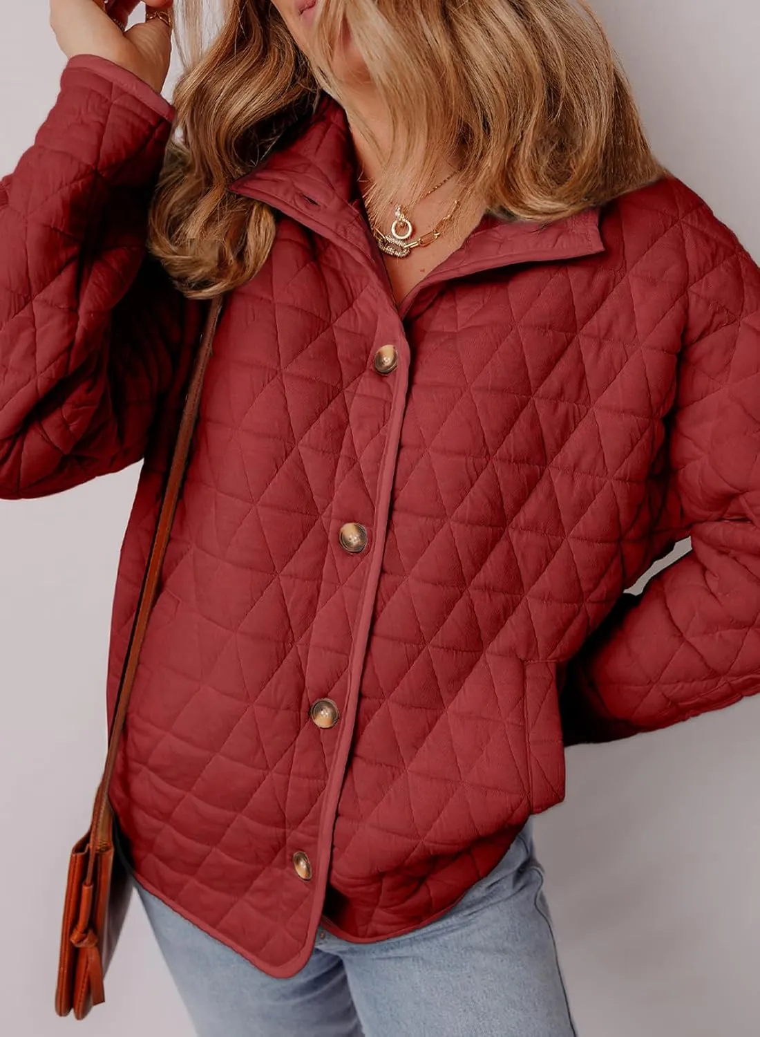 EVALESS Women's Lightweight Diamond Quilted Jacket Casual Winter Open Front Button Down Puffer Coat Outwear Cardigan