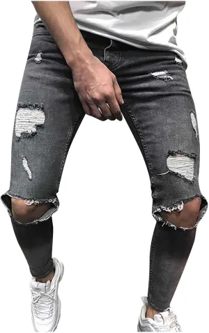evzosrz Mens Skinny Stretch Denim Pants Slim Fit Ripped Tapered Jeans Distressed Destroyed Ripped Freyed Holes Skinny Trouser