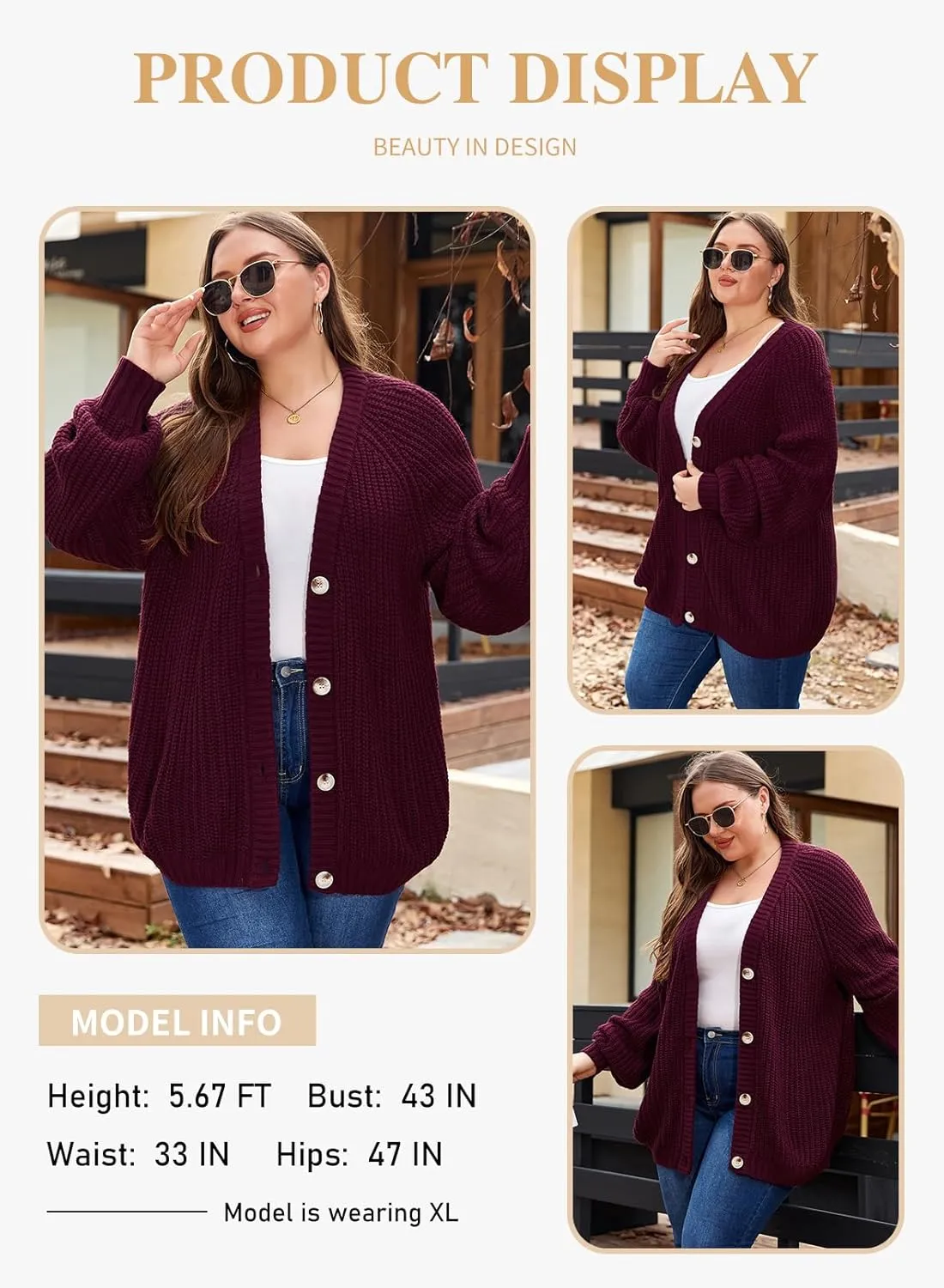 Eytino Womens Plus Size Cardigan Sweater Long Sleeve Button Down Chunky Knit Open Front Cardigans Outwear(1X-5X)