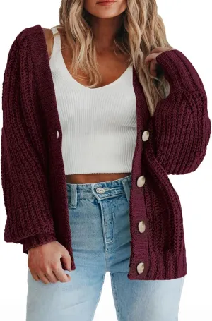Eytino Womens Plus Size Cardigan Sweater Long Sleeve Button Down Chunky Knit Open Front Cardigans Outwear(1X-5X)