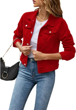 Fanvereka Jean Jackets for Women Fashion Casual Denim Jacket Long Sleeve Button Down Chest Pocket Coat