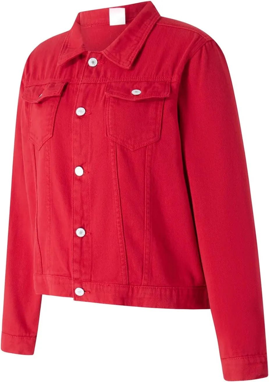 Fanvereka Jean Jackets for Women Fashion Casual Denim Jacket Long Sleeve Button Down Chest Pocket Coat