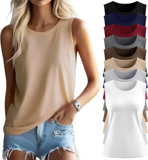 Ficerd 8 Pack Womens Sleeveless Tops, Crew Neck Loose Fit Tank Tops Basic Summer Cotton Shirts Casual 2025 Fashion T Shirts