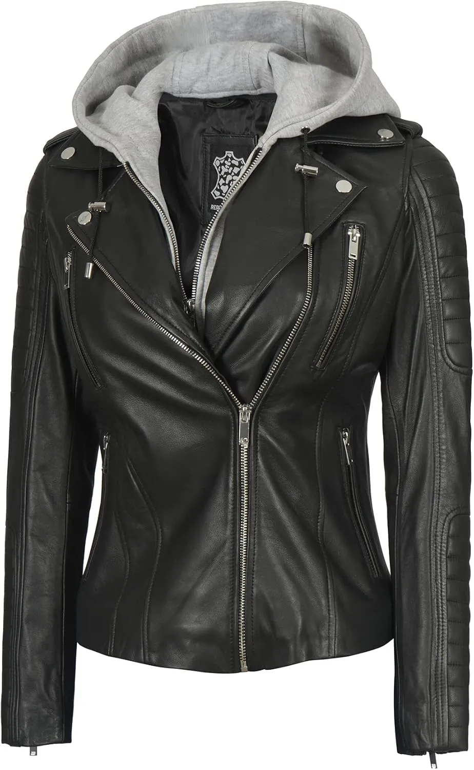 fjackets Leather Jackets For Women - Removable Hood & Bomber Real Lambskin Leather Jacket Womens