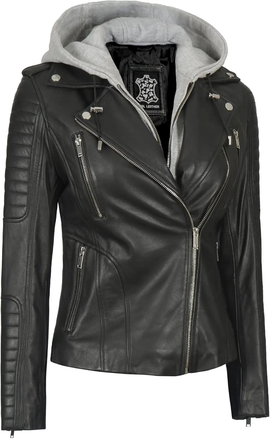 fjackets Leather Jackets For Women - Removable Hood & Bomber Real Lambskin Leather Jacket Womens