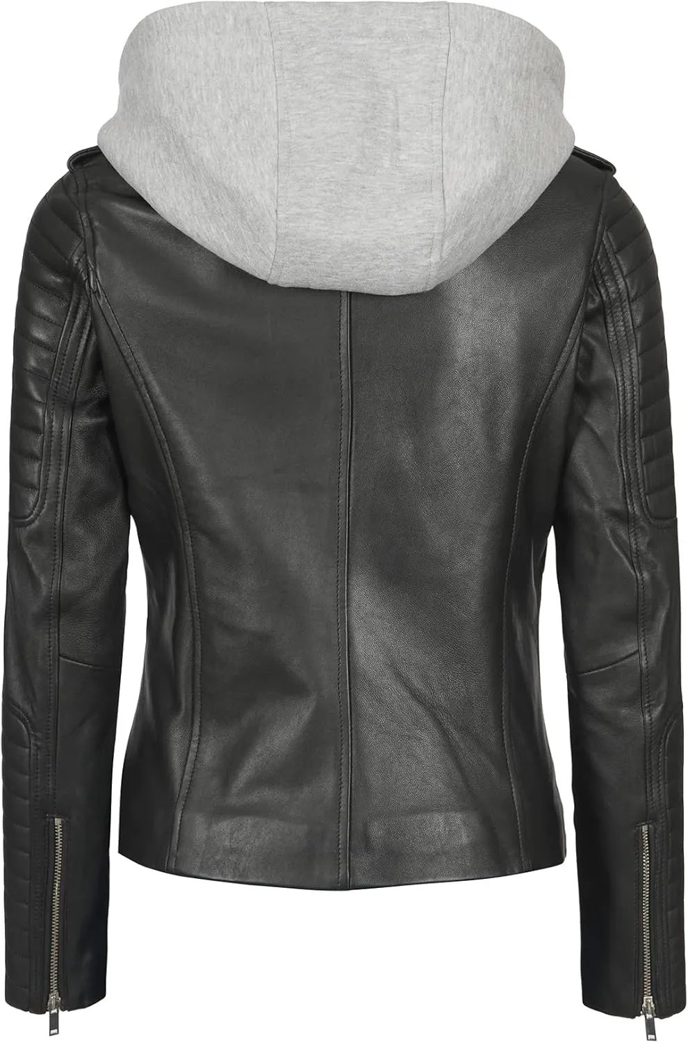 fjackets Leather Jackets For Women - Removable Hood & Bomber Real Lambskin Leather Jacket Womens
