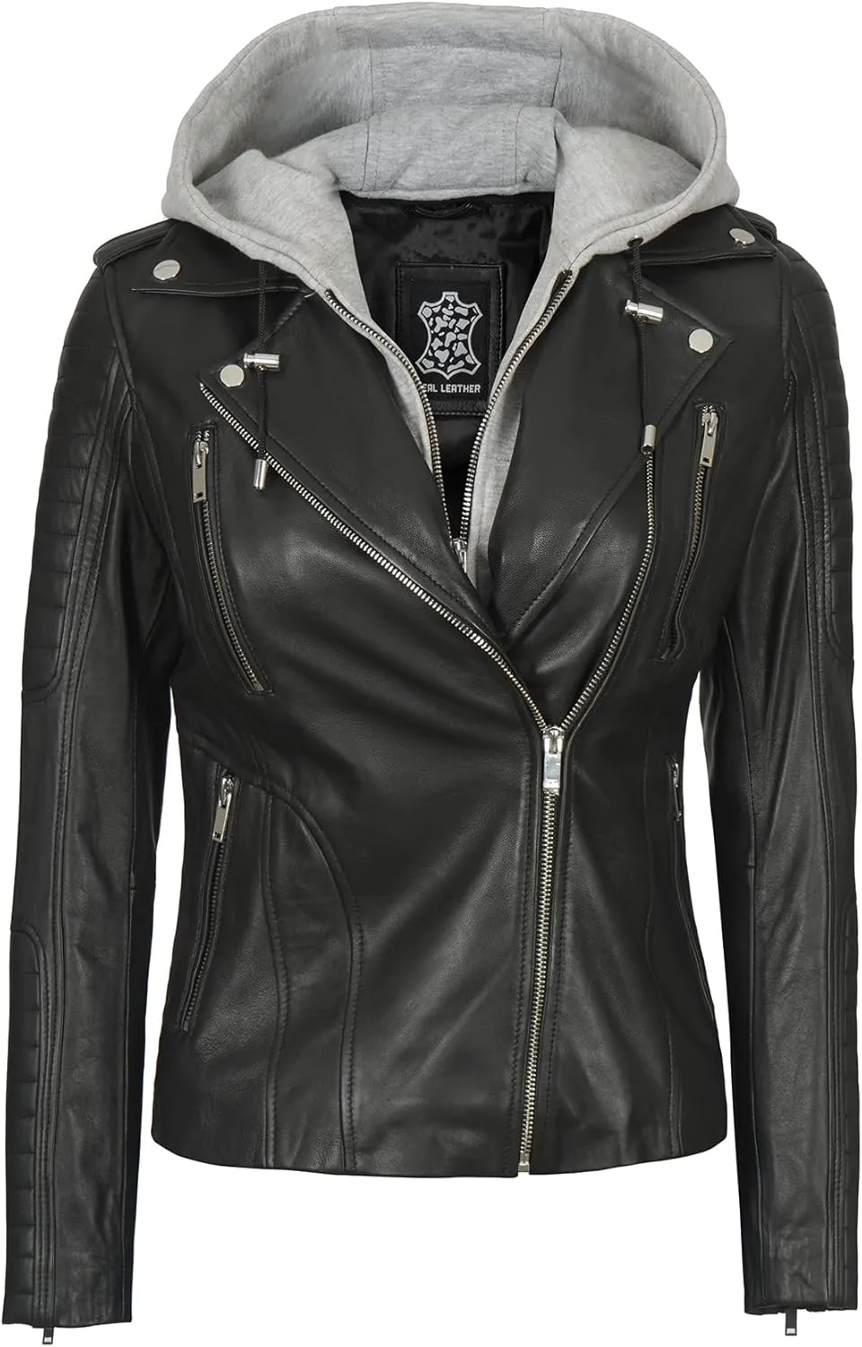 fjackets Leather Jackets For Women - Removable Hood & Bomber Real Lambskin Leather Jacket Womens