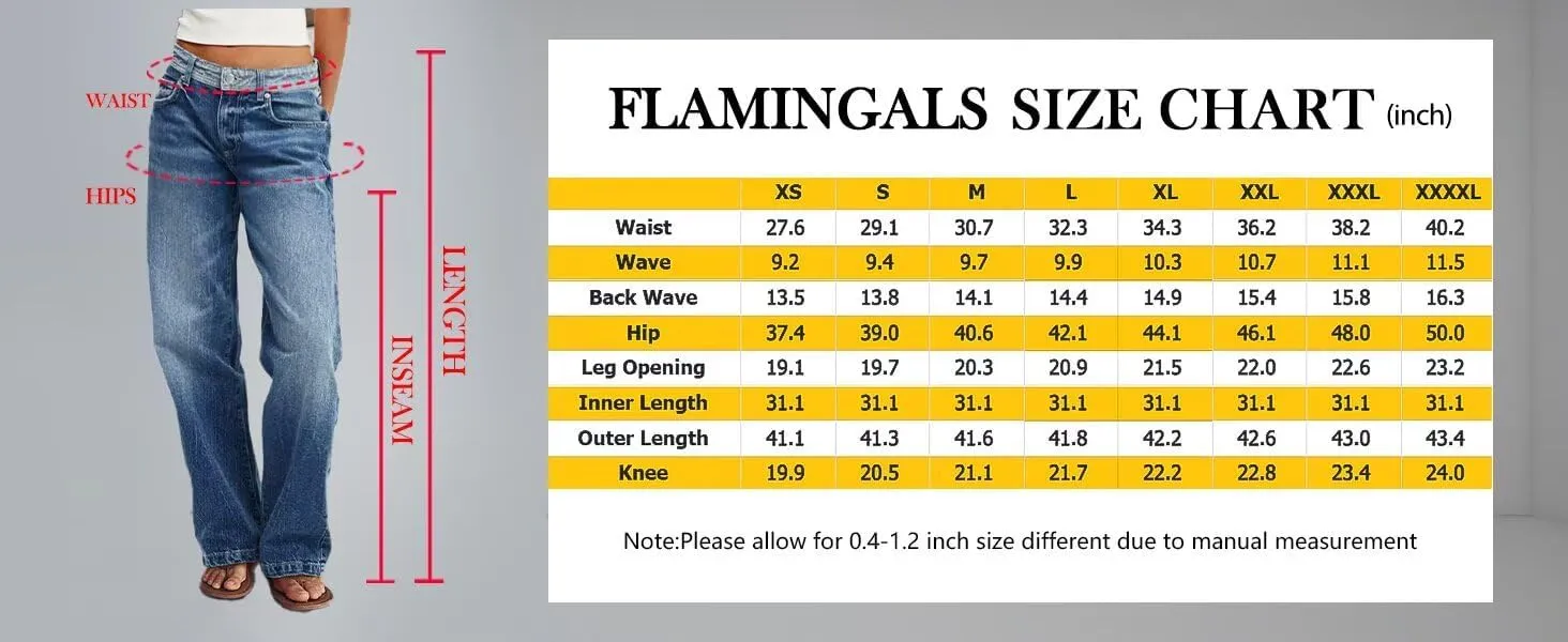 Flamingals Low Waist Straight Leg Jeans for Women Vintage Wash Stretch Denim Pants