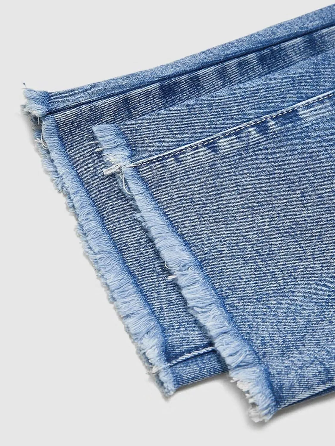Flamingals Mid Rise Distressed Raw Hem Straight Leg Cropped Pants Summer Casual Streetwear