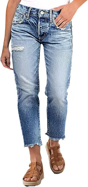 Flamingals Mid Rise Distressed Raw Hem Straight Leg Cropped Pants Summer Casual Streetwear