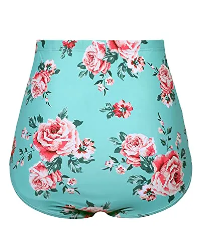 Flattering High Waisted Swim Bottom For Women-Mint Flower