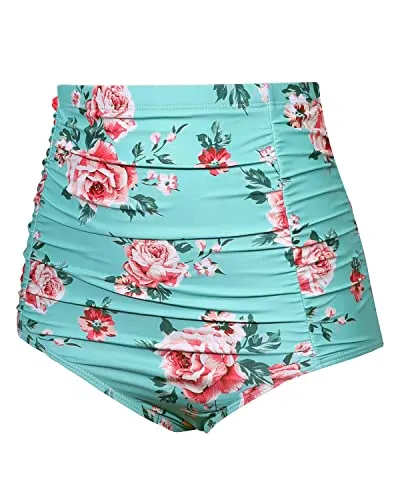 Flattering High Waisted Swim Bottom For Women-Mint Flower
