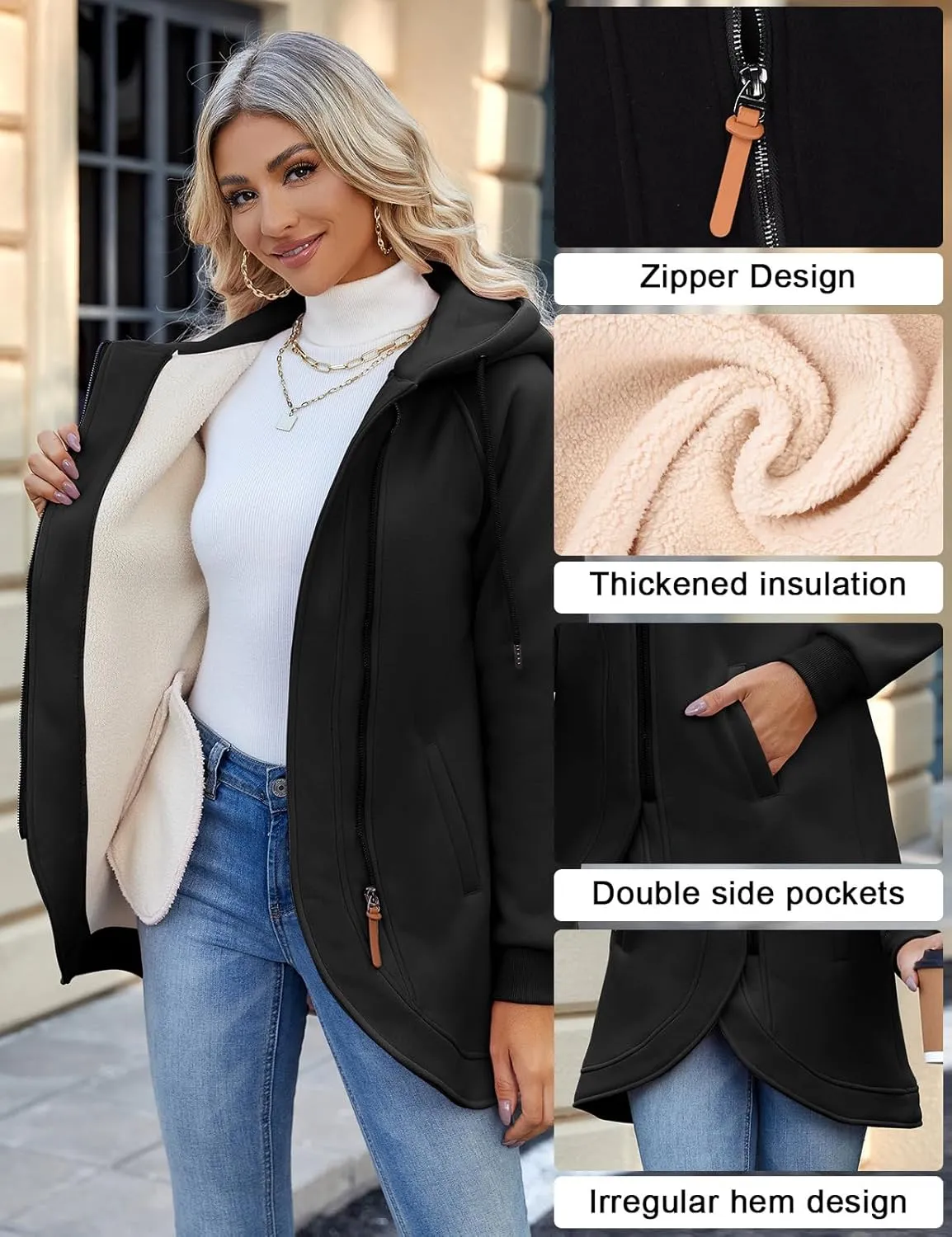 Fleece Jacket Women Hoodies Zip Up Sherpa Fleece Thermal Jackets Full Zip Warm Jackets for Womens Winter Coats