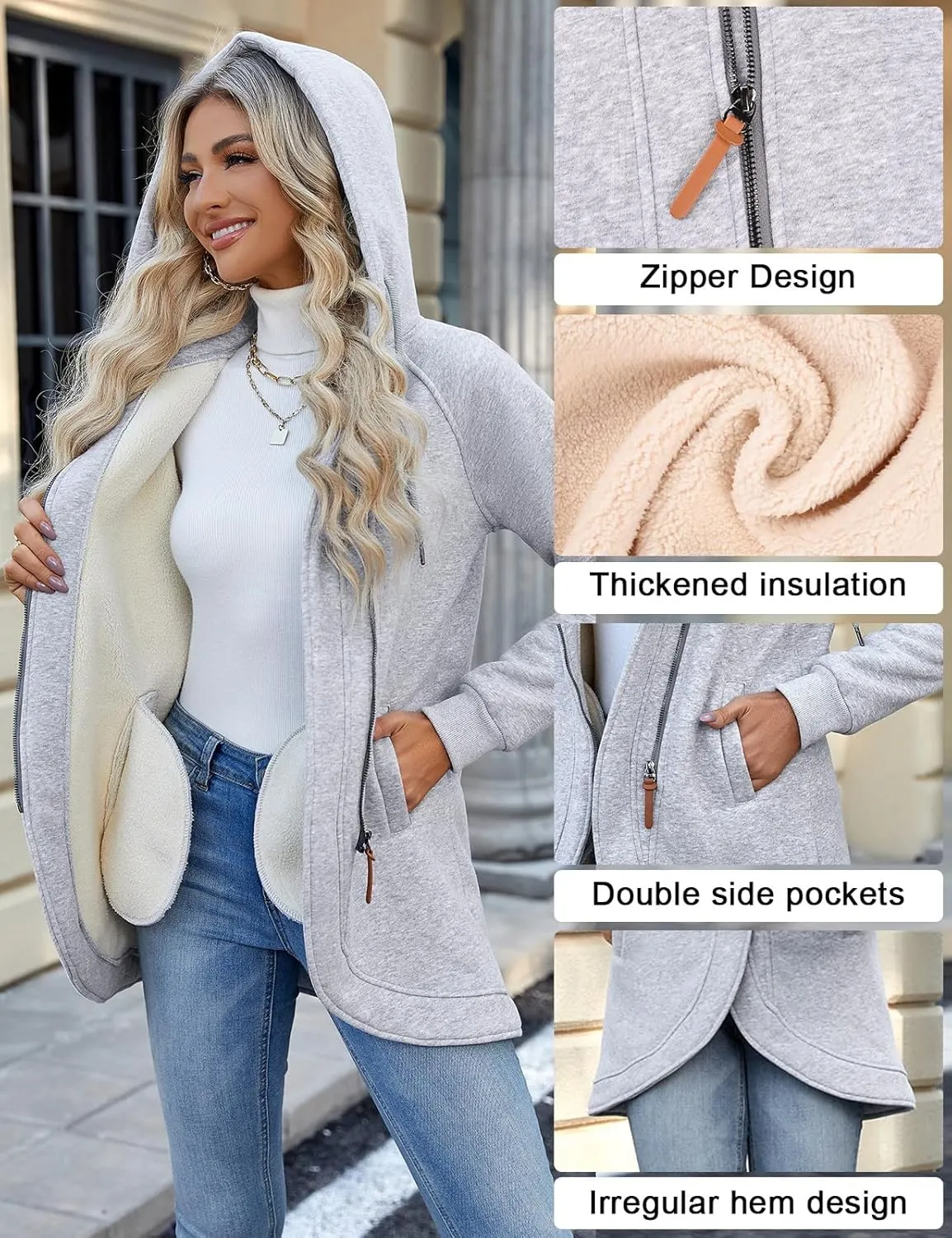 Fleece Jacket Women Hoodies Zip Up Sherpa Fleece Thermal Jackets Full Zip Warm Jackets for Womens Winter Coats