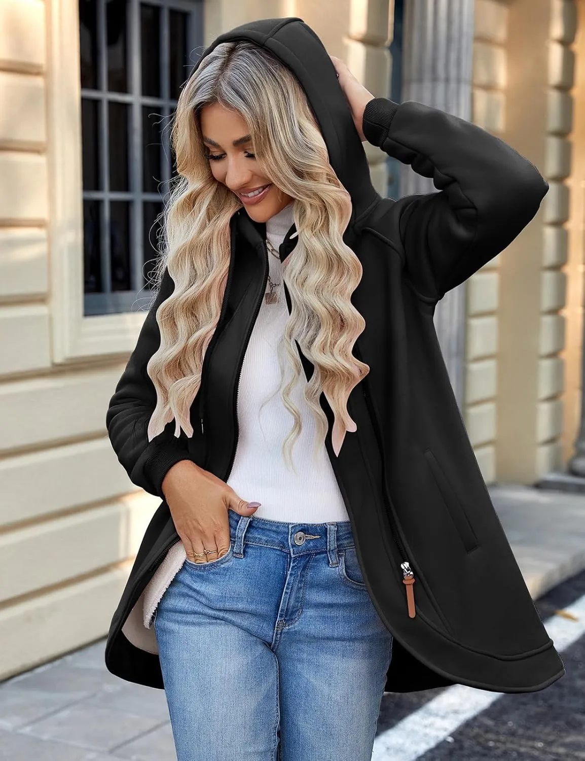 Fleece Jacket Women Hoodies Zip Up Sherpa Fleece Thermal Jackets Full Zip Warm Jackets for Womens Winter Coats