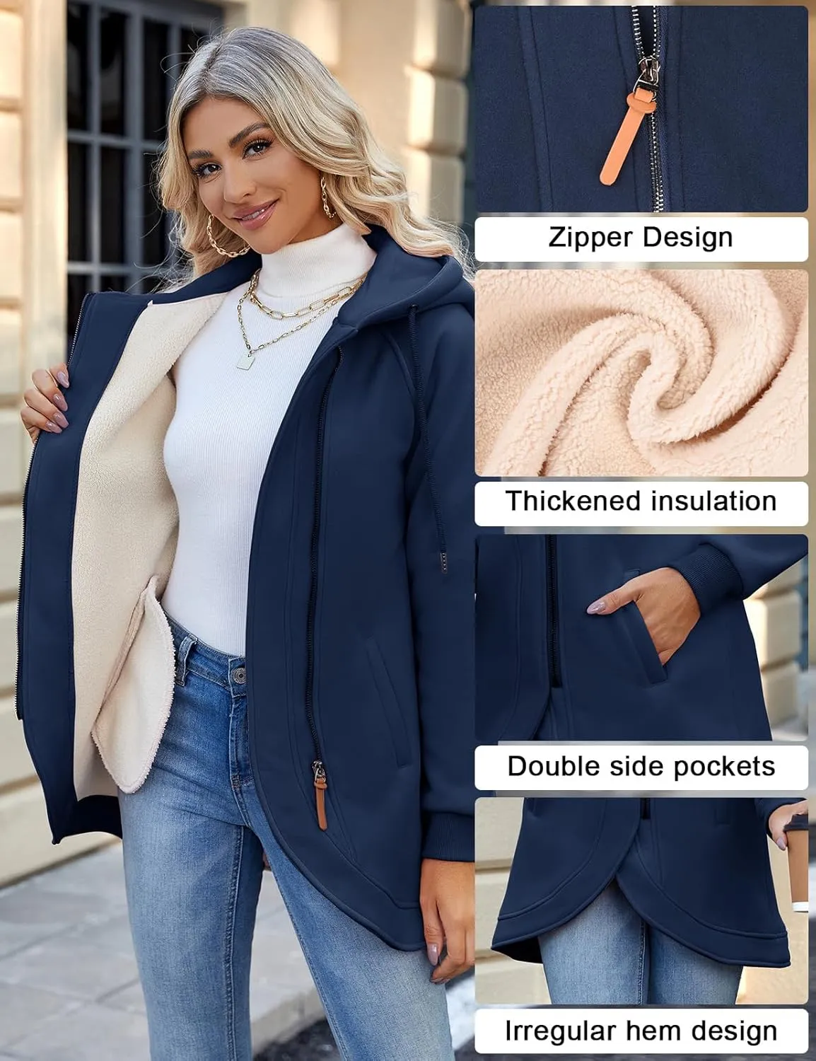 Fleece Jacket Women Hoodies Zip Up Sherpa Fleece Thermal Jackets Full Zip Warm Jackets for Womens Winter Coats