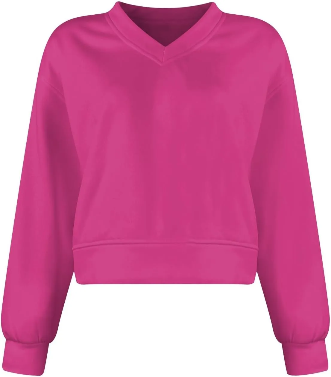 Fleece Pullover Women Oversized V Neck Cropped Sweatshirt Winter Casual Comfy Long Sleeve Sweaters Preppy Clothes