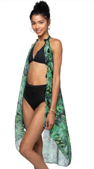 Free Spirit Multi Wear Coverup Vest Dress in Palms in the Moonlight Print