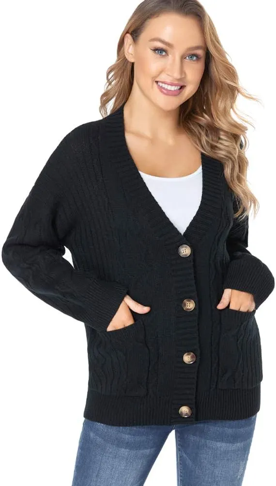 Fuinloth Women's Cardigan Sweater, Oversized Chunky Knit Button Closure with Pockets